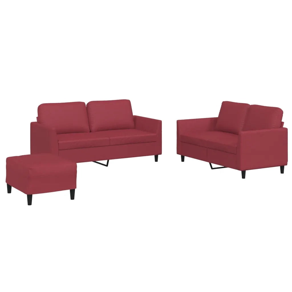 Set di Divani 3 pz con Cuscini Rosso Vino in Similpelle 3201758