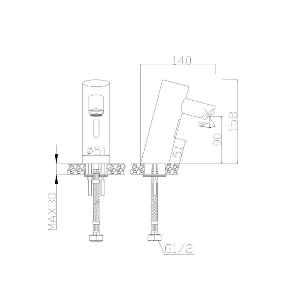 Rubinetto con fotocellula a batterie in ottone cromato 07261.B Nofer