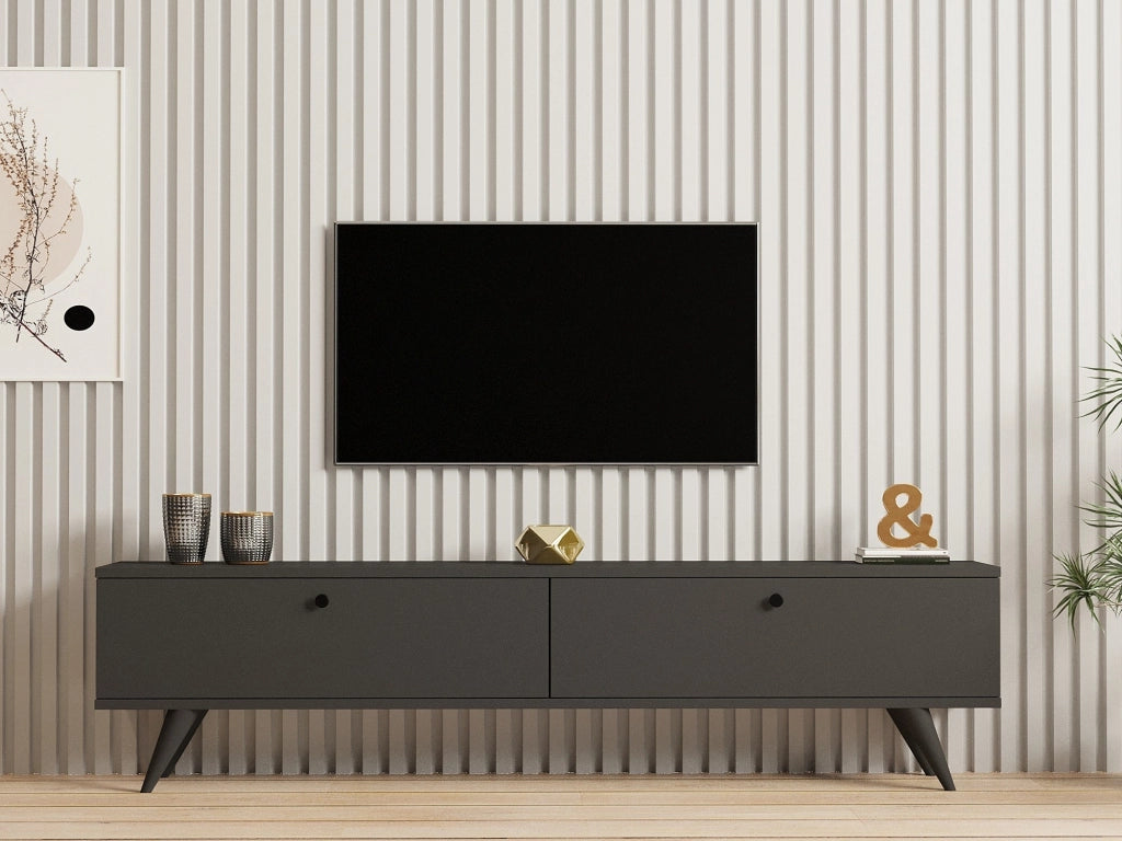 Atestino, Mobile Porta tv 2 Vani, 160x25x40h cm Nero Antracite