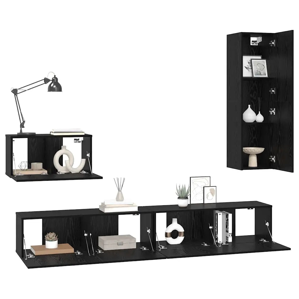 Mobile TV da Parete 4 pcs Rovere Nero Legno multistrato 3393175