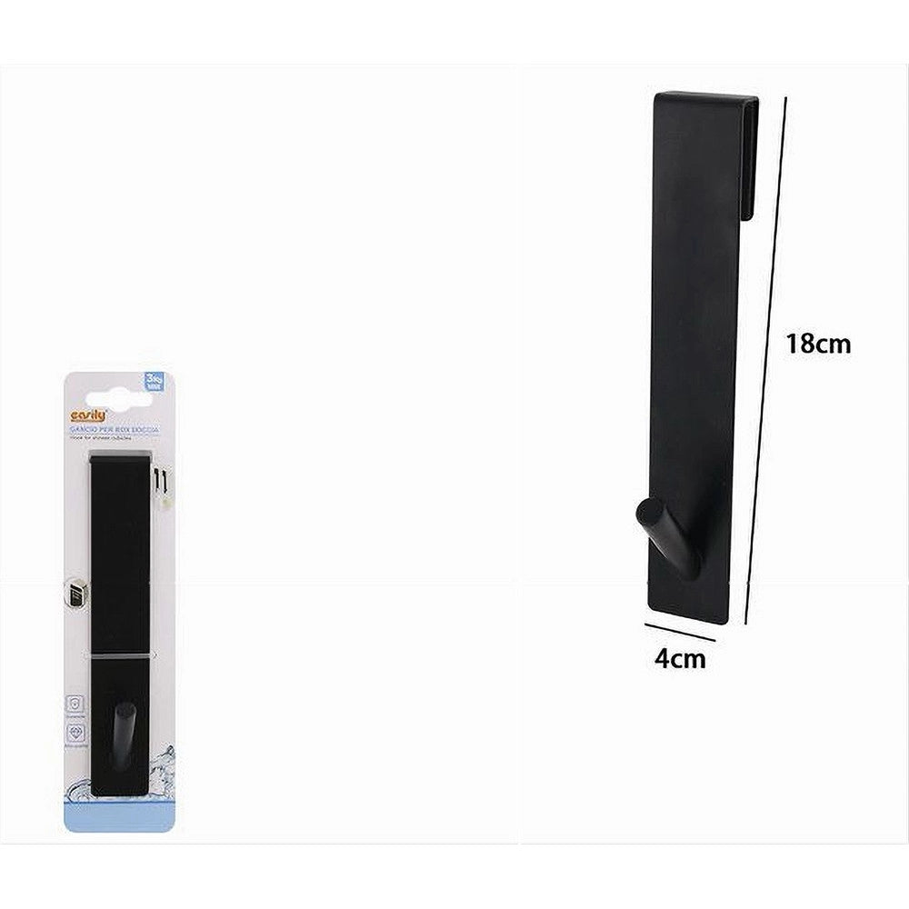 Trade Shop - Gancio Per Box Doccia Appendi Asciugamano Accappatoio Bagno 4 X 18 Cm Nero 87770 -