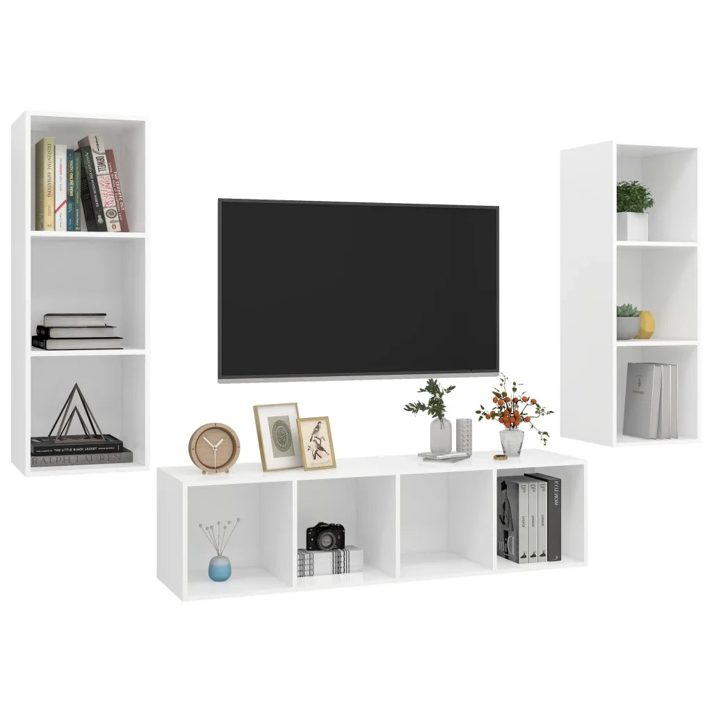 Set Mobile TV 3 pz-Set di 3 Credenza per TV Bianco in Truciolato 922288