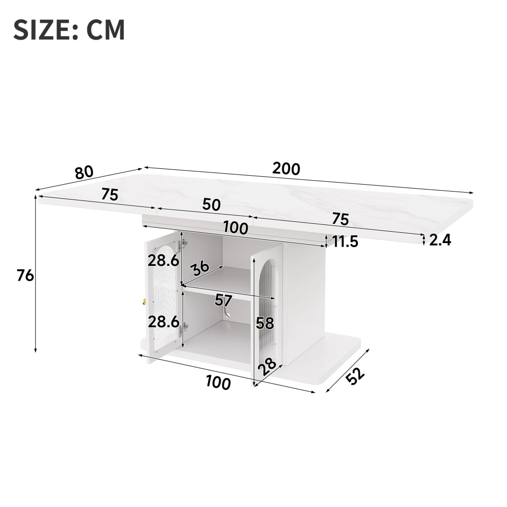 Tavolo allungabile per 6-8 persone con contenitore e led controllato da app in MDF bianco per sala da pranzo 200 × 80 × 76 cm