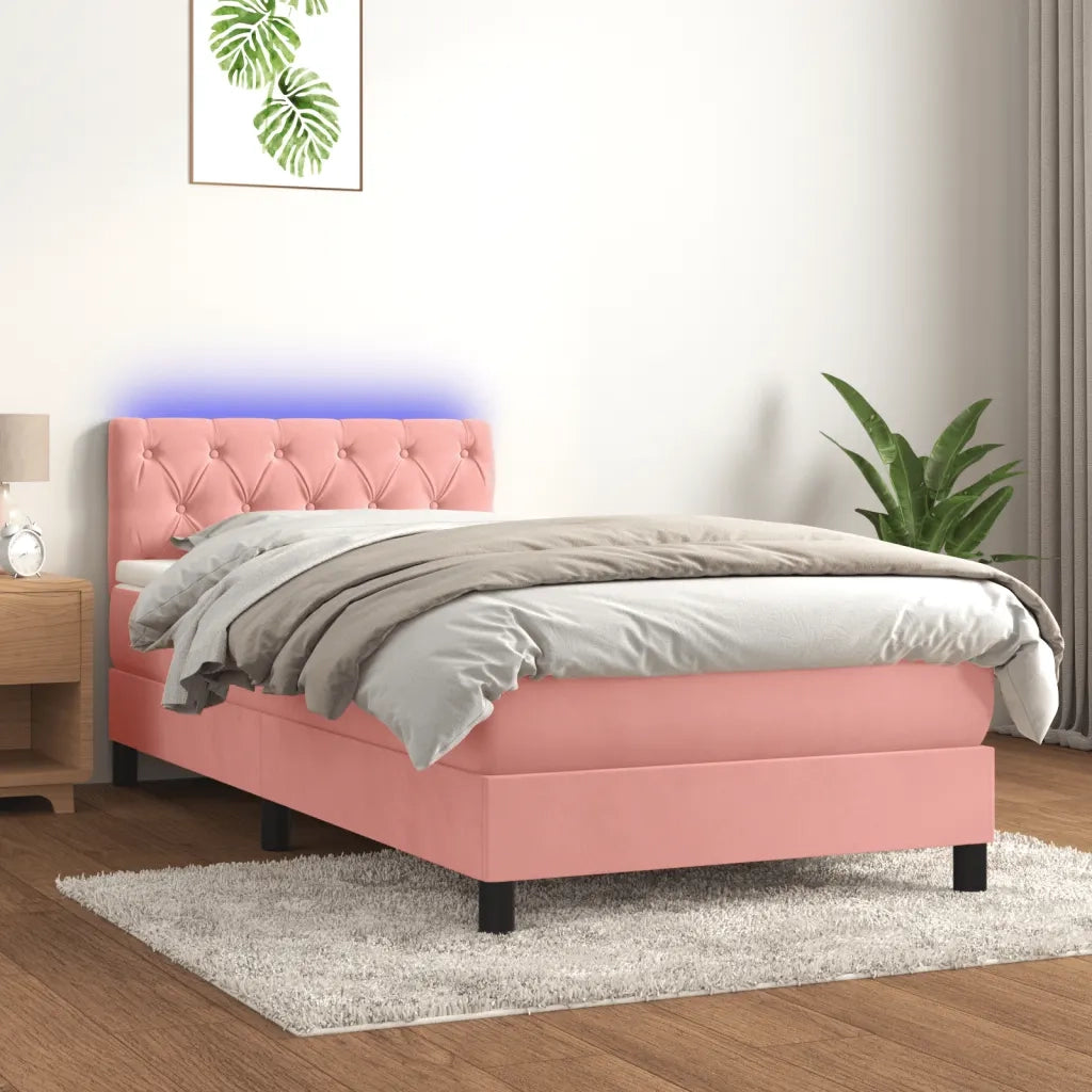 Letto a Molle con Materasso e LED Rosa 80x200 cm in Velluto cod mxl 66443