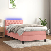 Letto a Molle con Materasso e LED Rosa 80x200 cm in Velluto cod mxl 66443