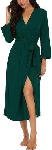 Kimono da bagno per donna, lunga, leggera, V-collo, giacca casual con trama (verde scuro, XL)