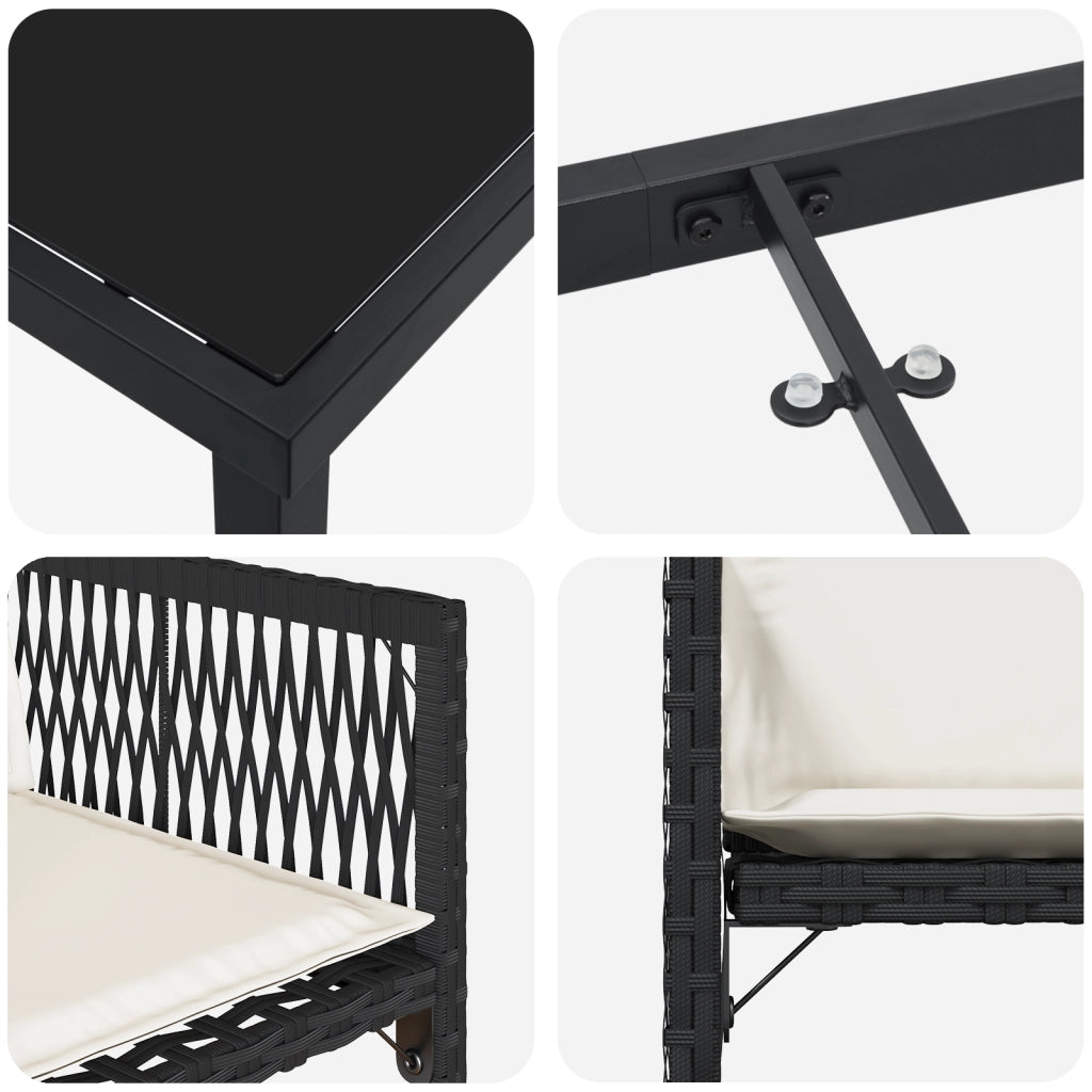 Set di Pranzo da Giardino da 5 Pezzi con Cuscini Nero Polyrattan