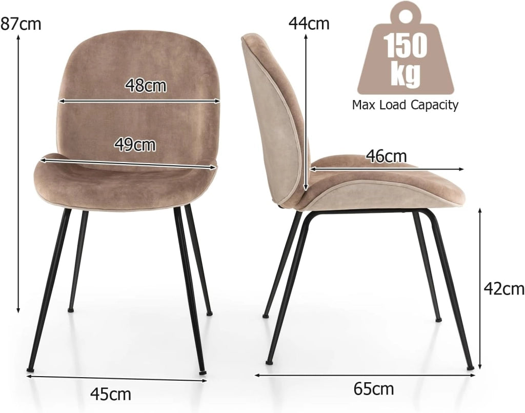 Set di 2 sedie moderne per sala da pranzo, sedie supplementari in velluto con gambe in metallo resistenti, sedie da salotto imbottite, perfette per la cucina, vanità, camera da letto, grigio
