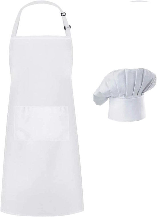 Set di Cucina con Cappello e Grembiule Bianchi, Adattabile