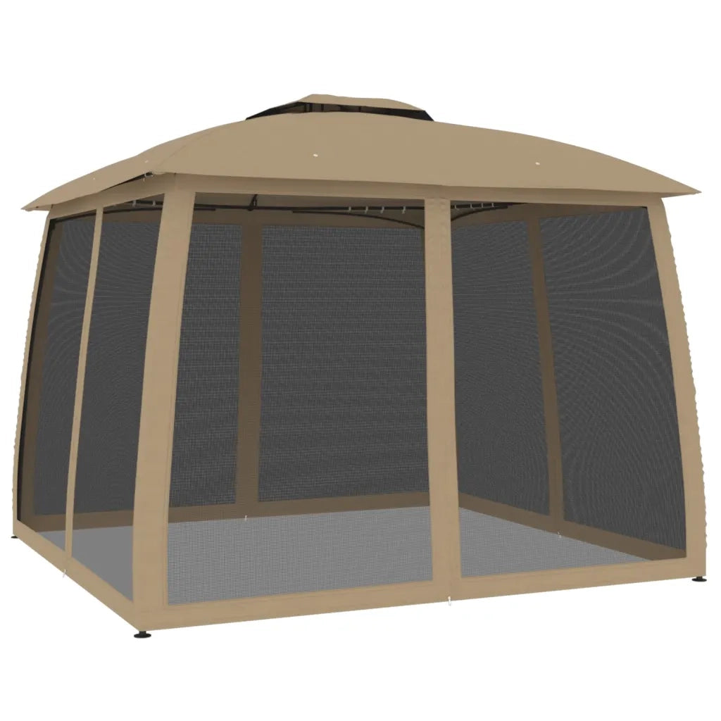Gazebo | Pergolato con Tetto Doppio/Pareti Rete Tortora 2,93x2,93 m Acciaio