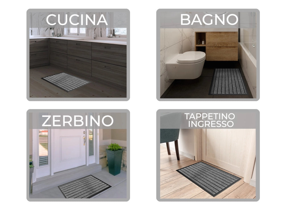 Tappeto Zerbino Entrata Ingresso Casa Esterno Interno Antiscivolo Asciugapassi Alaska - 40x60 - Grigio