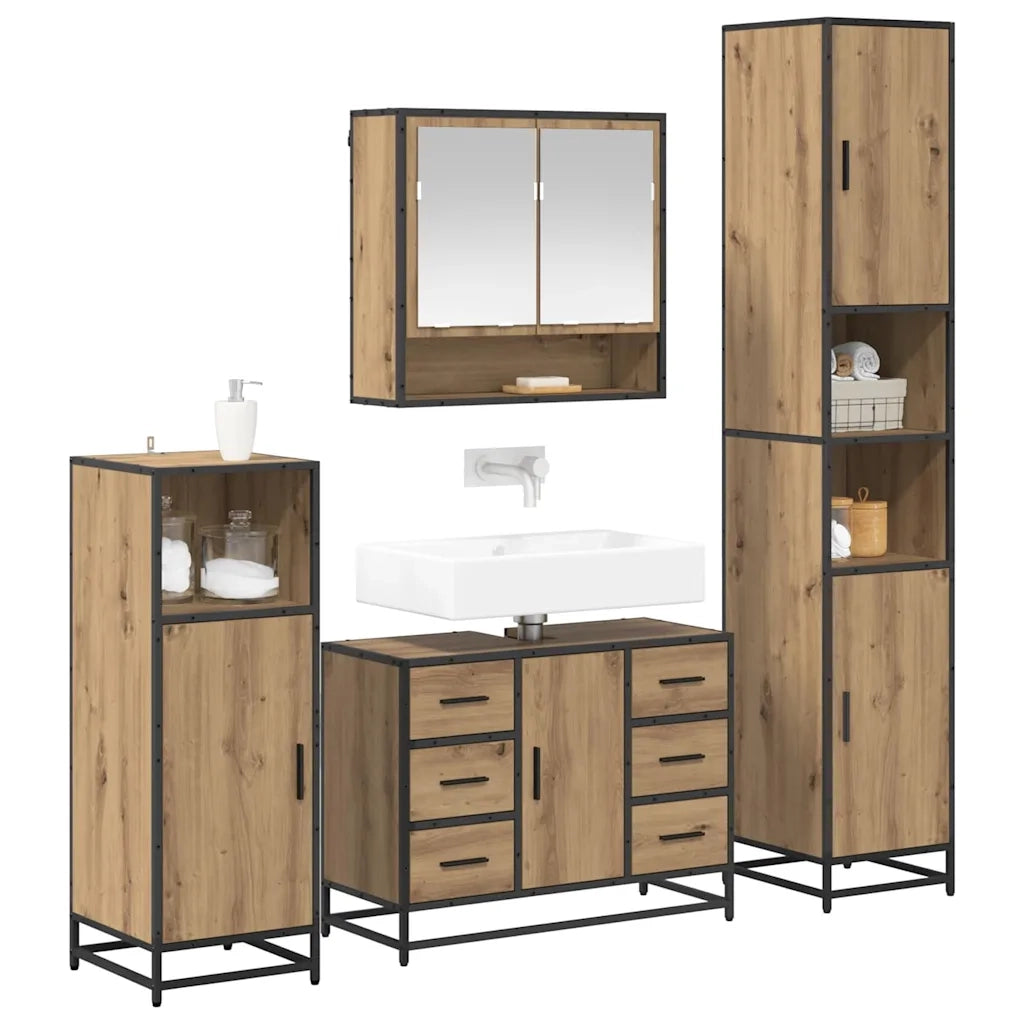 Set di mobili per il bagno con porta 4 pcs Rovere artigianale 3402436