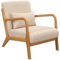 Poltroncina in Velluto con Struttura in Legno, Imbottitura con Molle a S e Cuscino, 61x78x76 cm, Beige