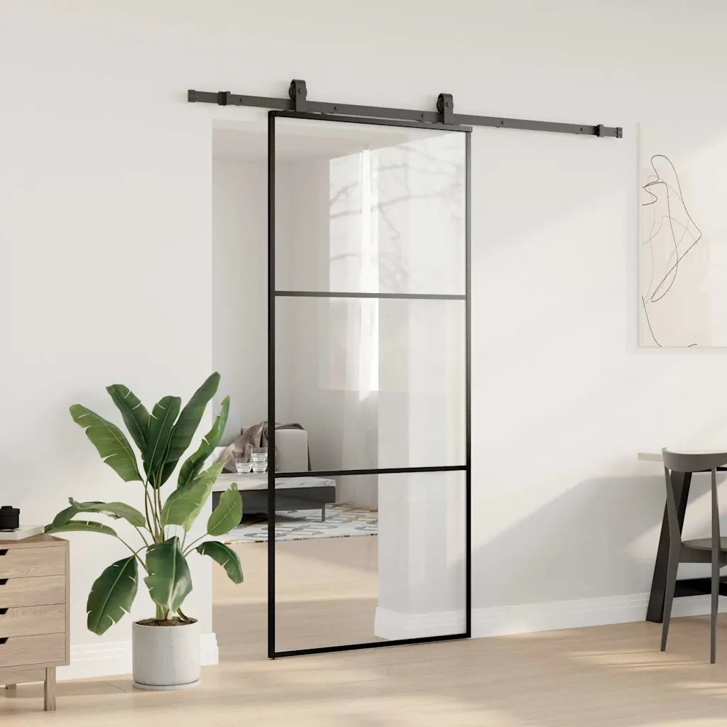 Porta Scorrevole con Ferramenta Nera 90x205 cm in Vetro ESG