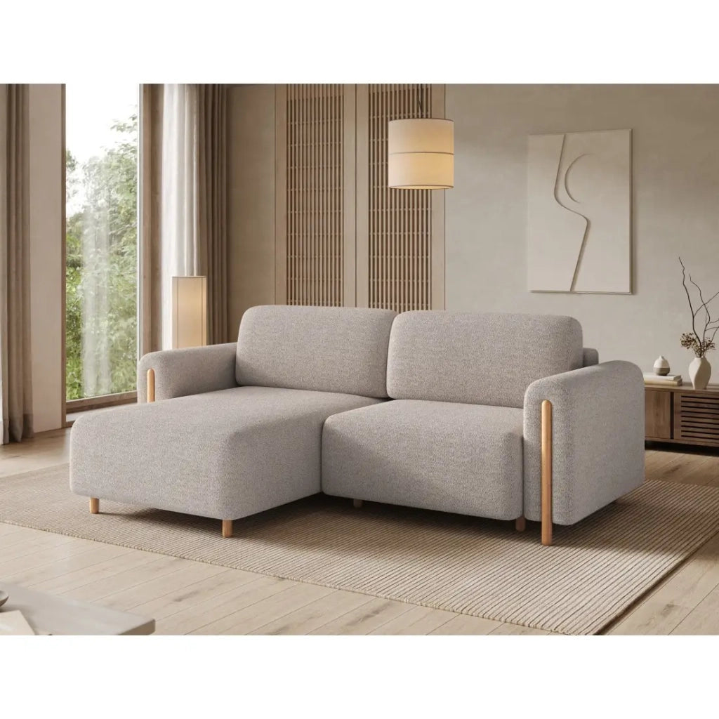 Divano ad angolo convertibile ARVESSA beige in ciniglia - Angolo sinistro con contenitore