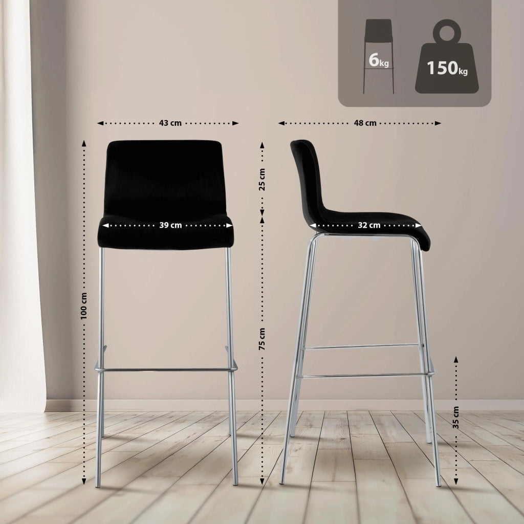 Sgabello Hover Velluto Base a Quattro Gambe Cromata nero