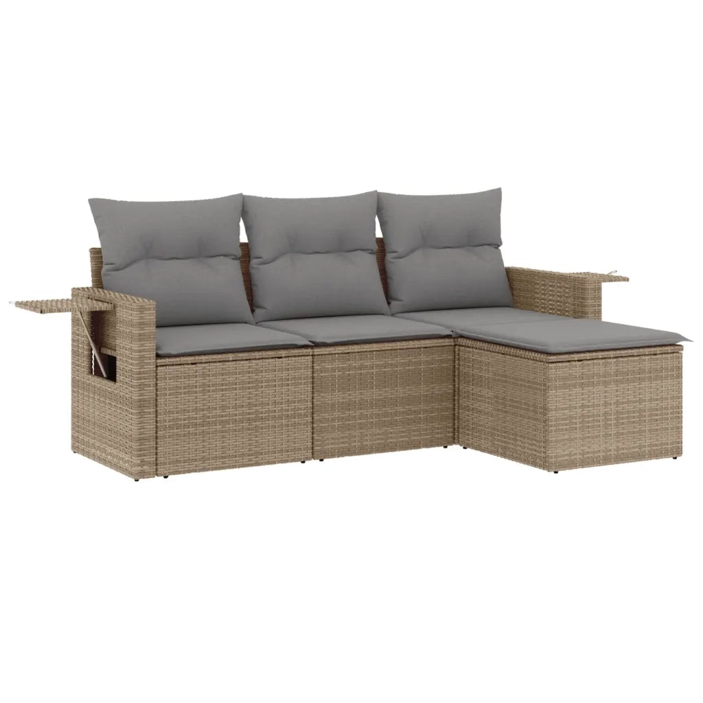 Set Divano da Giardino 4 pz con Cuscini Beige in Polyrattan