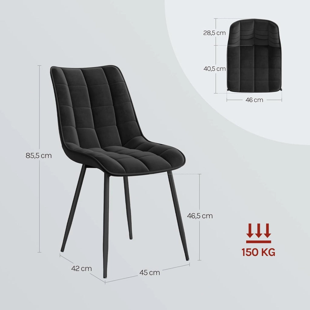 BH142sz-6 Sedie Sala da Pranzo Design Retrò Sgabello Imbottito con Rivestimento in Velluto Nero 6 Pezzi