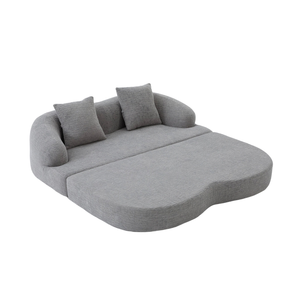 Divano letto 2 posti 157x84x65 cm grigio chiaro, con 2 cuscini, tessuto chenille