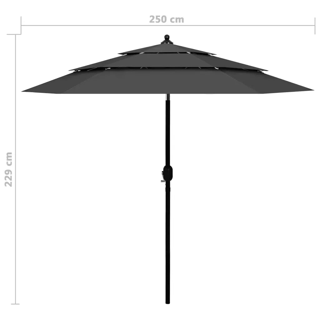 Ombrellone a 3 Livelli con Palo in Alluminio Antracite 2,5 m cod mxl 17881