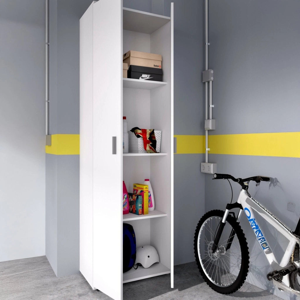 Armadio multiuso Aixam, Mobile multifunzione portascarpe, Guardaroba a 2 ante, 61x35h190 cm, Bianco