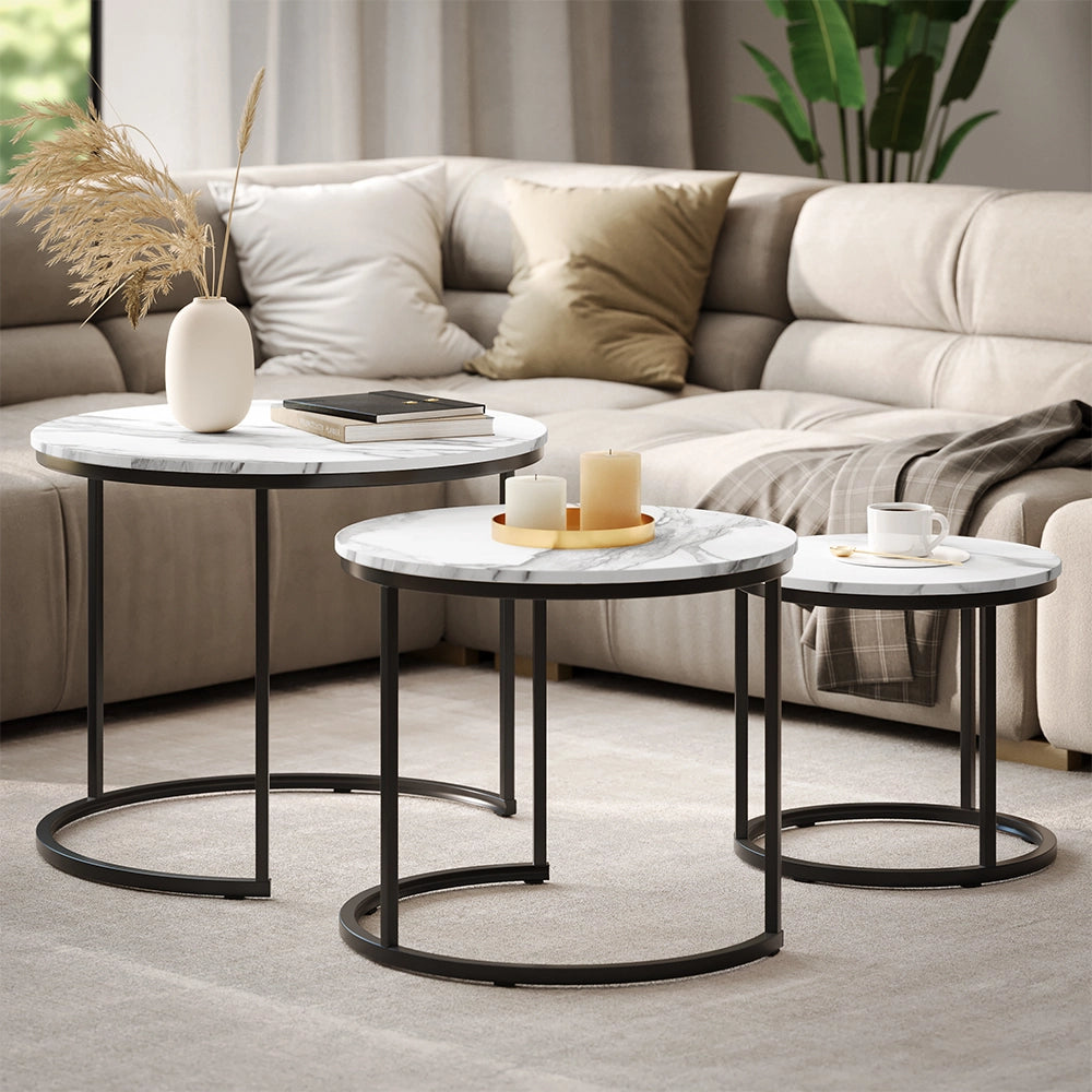 Vicco Tavolino da divano Bianco/nero 55 x 55 cm 3 parti