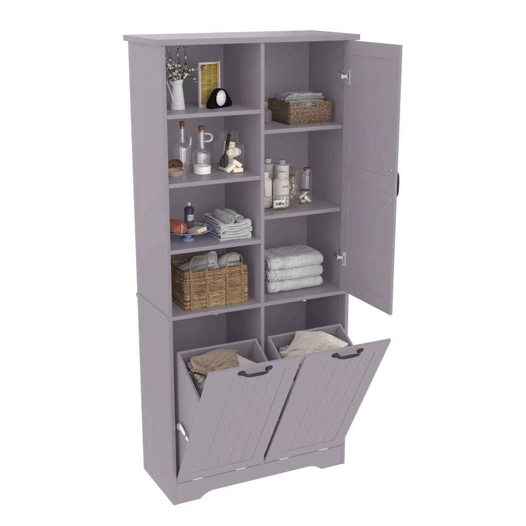 Armadietto da bagno con cesti portabiancheria e ripiani regolabili per bagno in MDF grigio 78 × 35 × 172 cm
