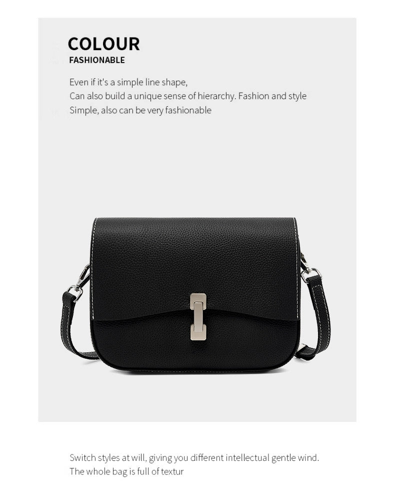 Borsa a tracolla quadrata da donna in vera pelle, colore nero.