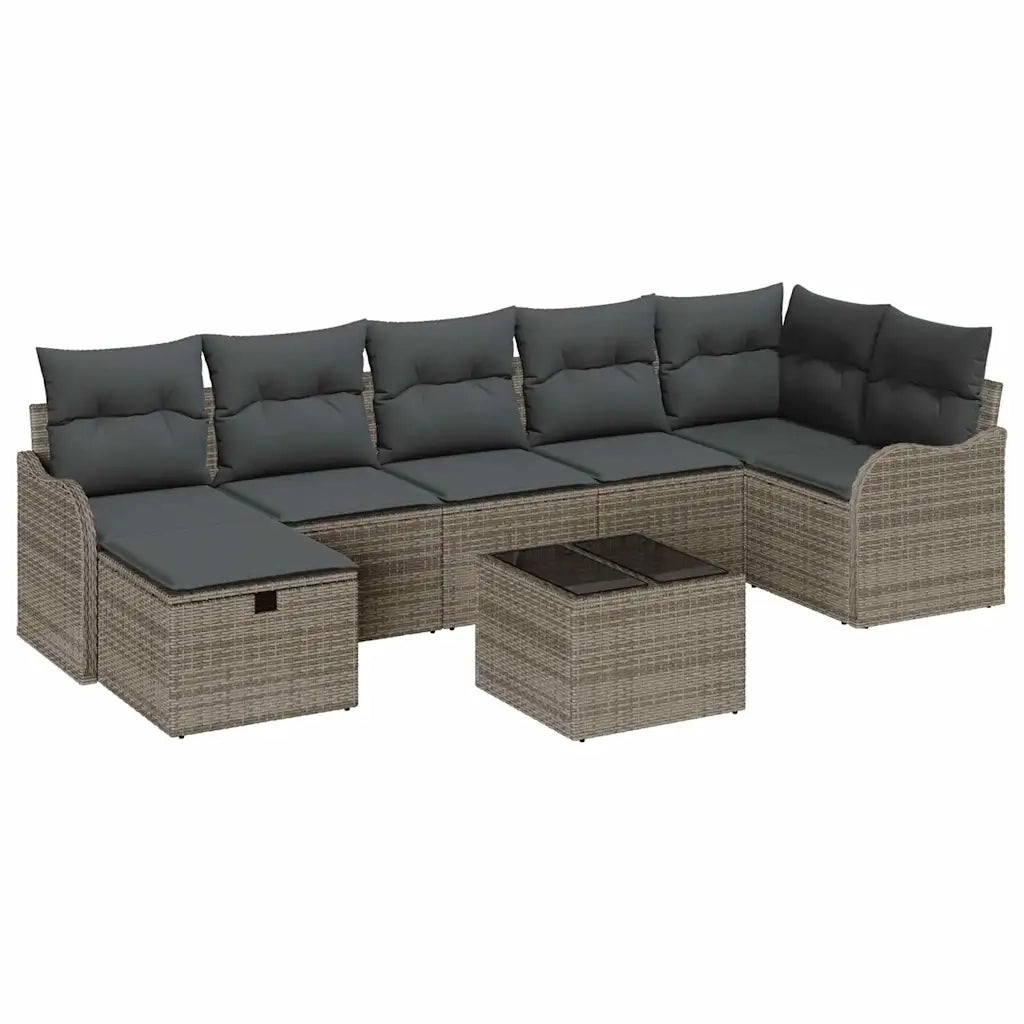 Set Divano da Giardino con cuscino 8 pcs Grigio Poly Rattan