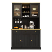 Credenza Alta da Cucina con Vetrina; 1 Cassetto; Portabicchieri; 2 Prese e USB-A USB-C; in MDF; Nero; 120 x 40 x 191 cm
