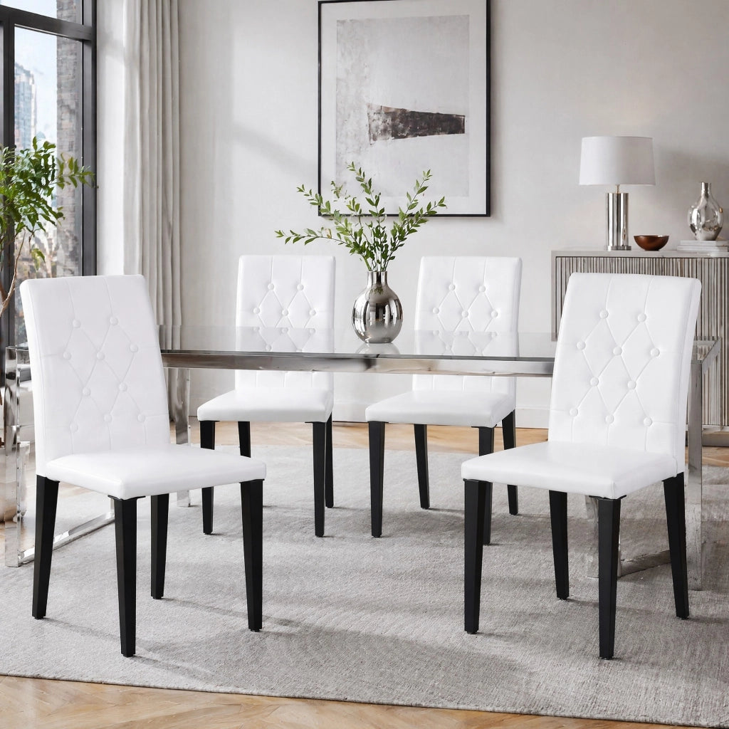 Set di 4 sedie da pranzo bianche e nere in PU con schienale trapuntato; 89 cm