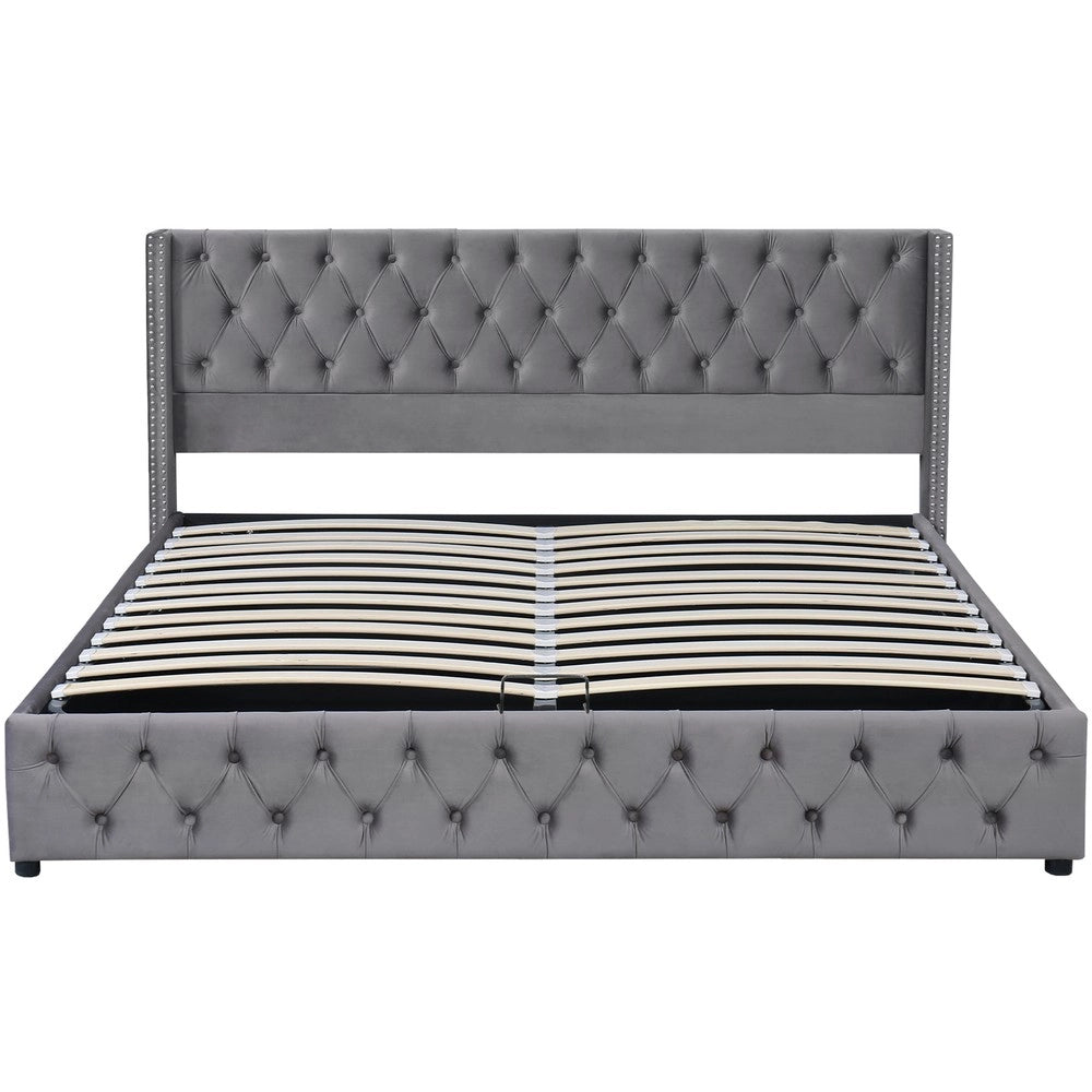 Letto Imbottito Matrimoniale Contenitore Idraulico ¨C Xylo ¨C Grigio, Flanella, 140x200