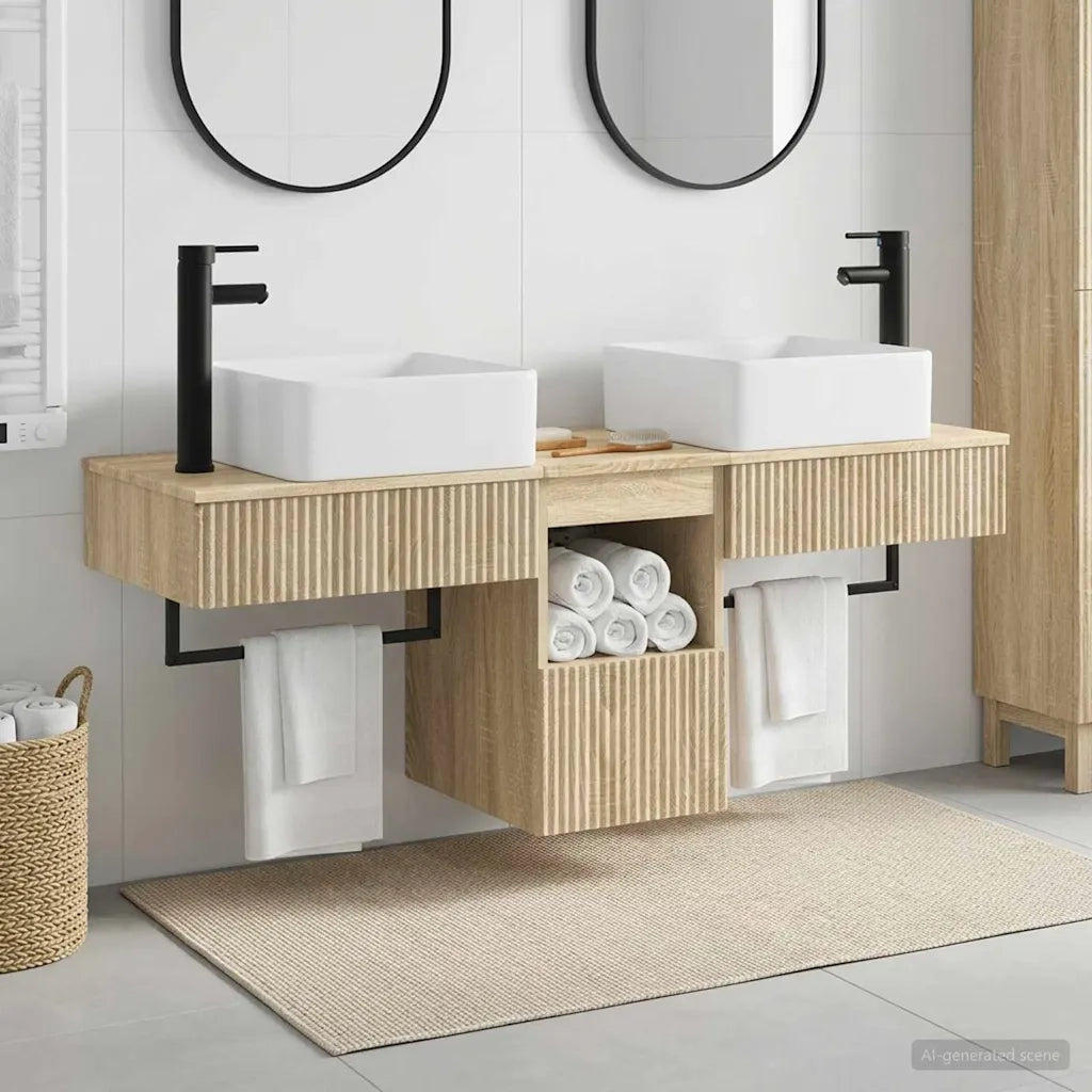 Set di mobili per il bagno 3 pz Rovere Sonoma 3405599
