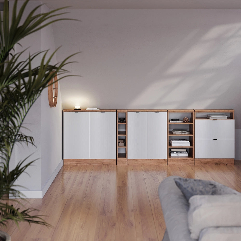 Mobile cucina sottotetto R-Line Ondulazione bianca/Rovere dorato 210 cm Set di 5 Vicco