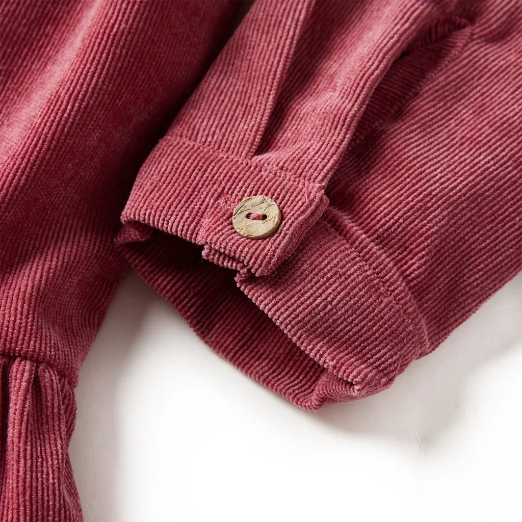Abito da Bambina con Maniche Lunghe in Velluto a Coste Rosa Antico 128 CFW7778134
