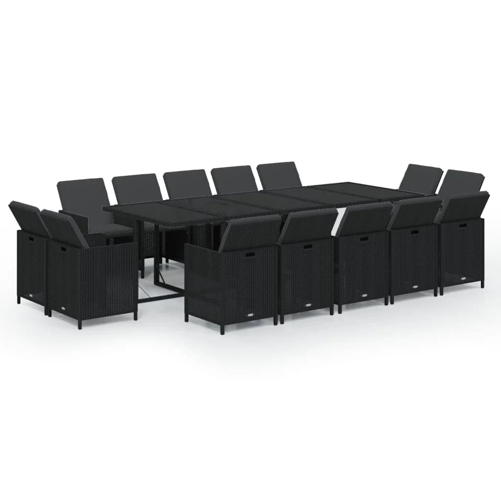 Set da pranzo da giardino mobili da esterno cuscini 15 pz poly rattan nero 02_0014424