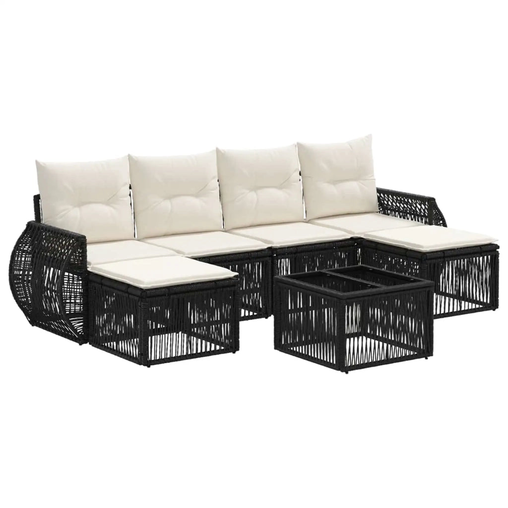 Set Divano da Giardino 7 pcs Nero e Bianco Crema polyrattan 3435499