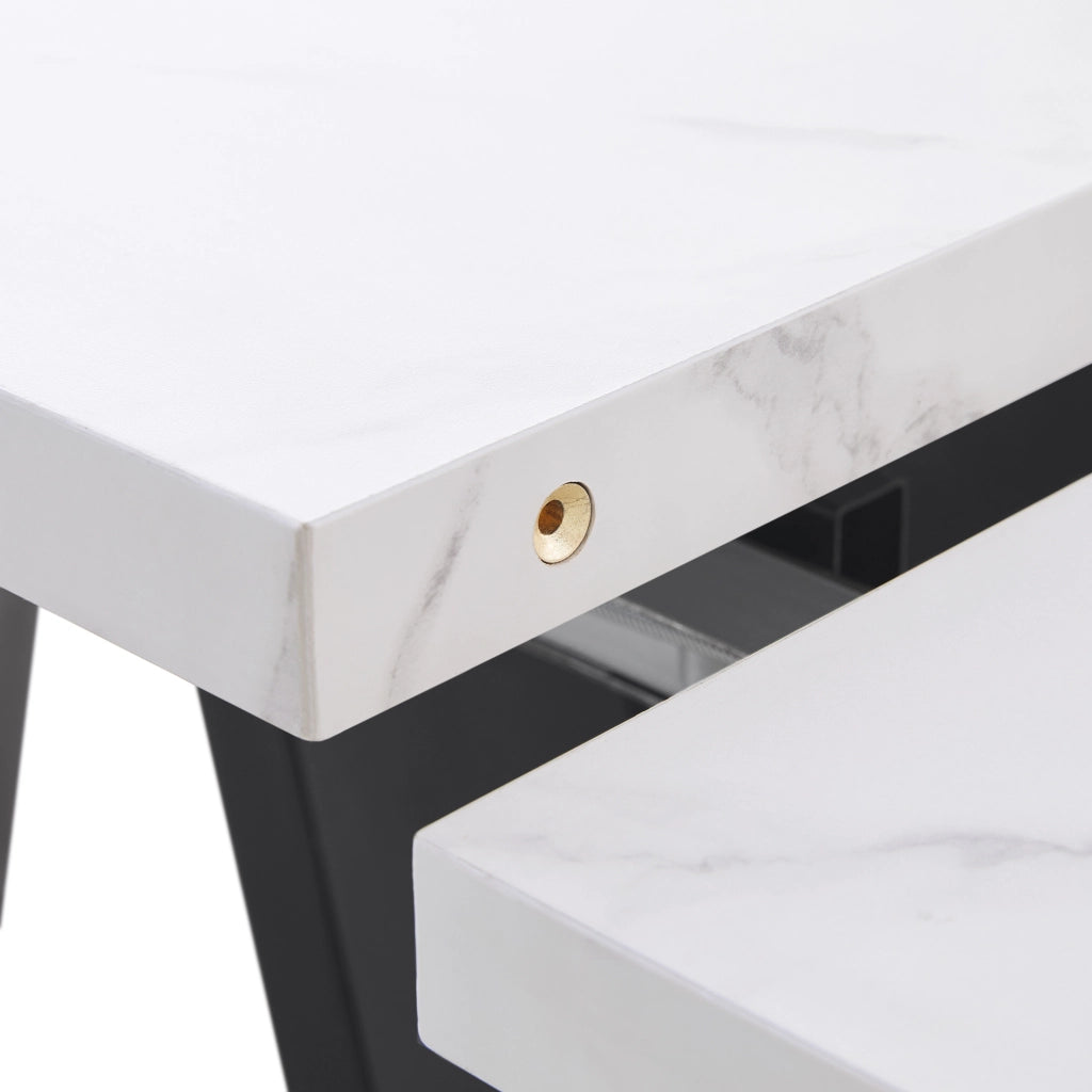 Set tavolo da pranzo e sedie con 1 tavolo allungabile e 4 sedie imbottite in MDF; metallo e velluto bianco e nero