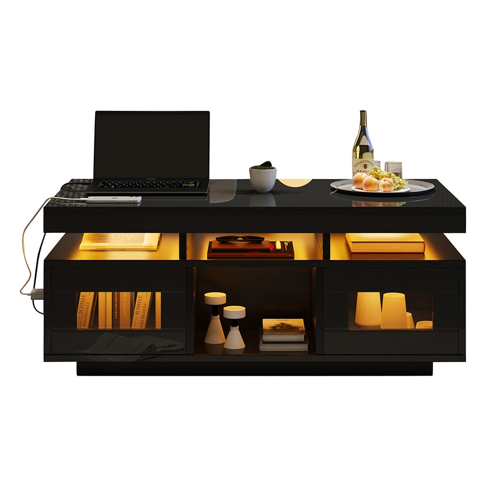 Tavolino-Xylo-100x50x43cm nero LED app presa elettrica