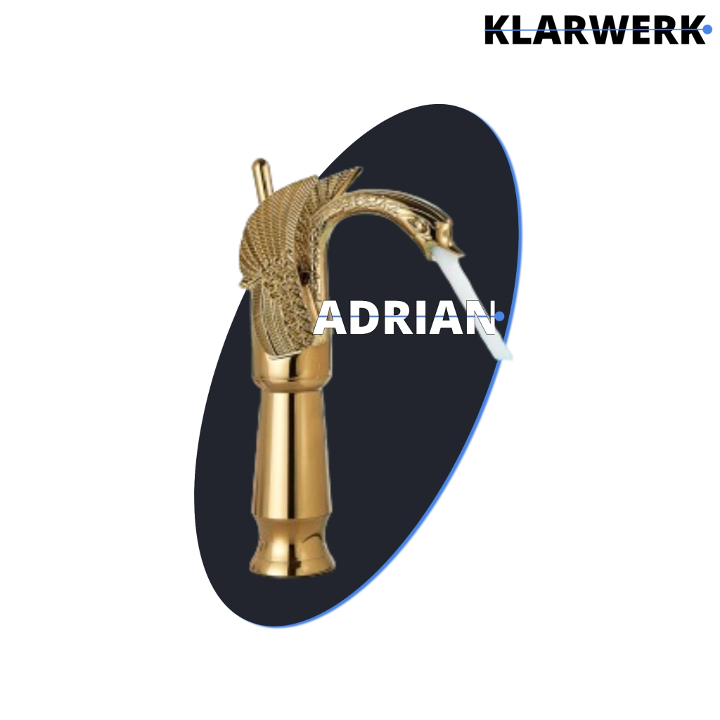 ADRIAN | Rubinetto da bagno alto di design in acciaio inossidabile con aspetto cigno | per lavabo di lusso dorato per ristorazione alberghiera |