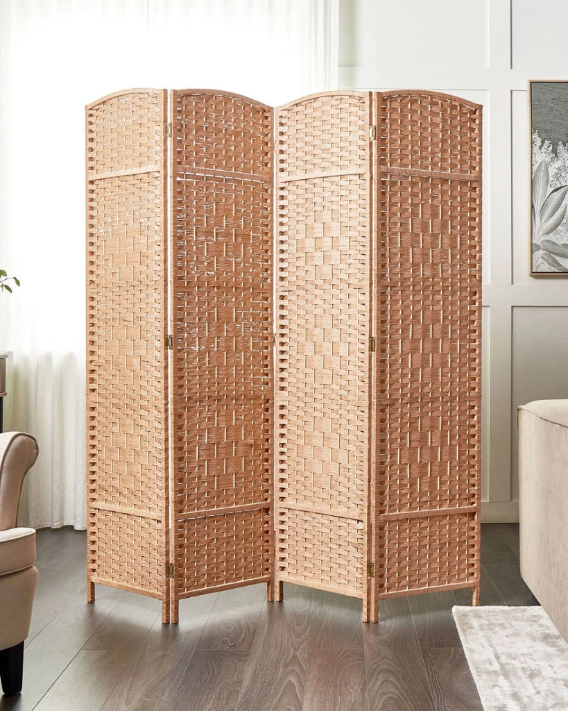 Divisorio per ambienti Naturale Carta Corda di pioppo Telaio di legno 4 pannelli Schermo decorativo pieghevole Divisorio Soggiorno Camera da letto Design tradizionale