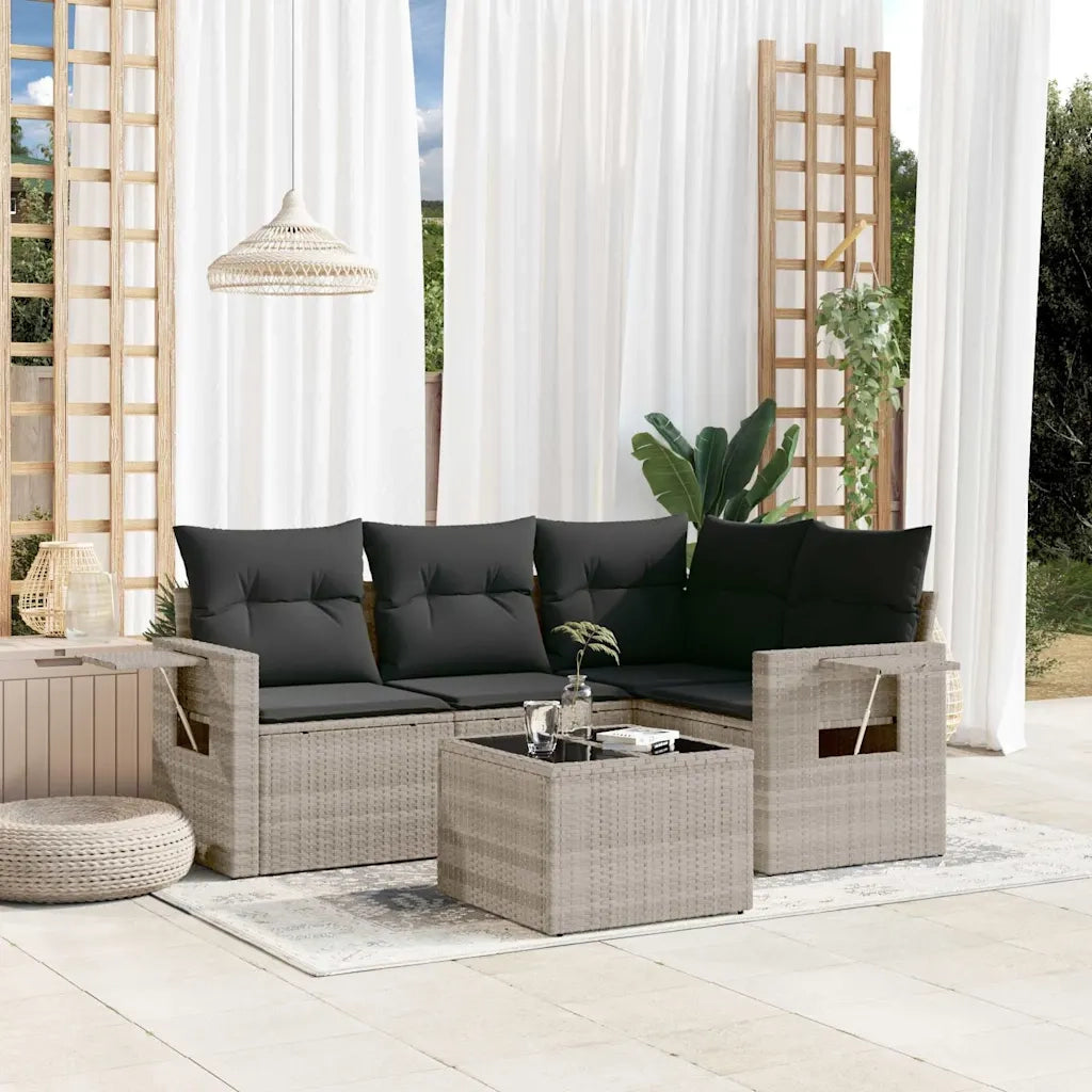 Set Divano da Giardino 5pz | Set Salotto da Giardino con Cuscini Grigio Chiaro Polyrattan