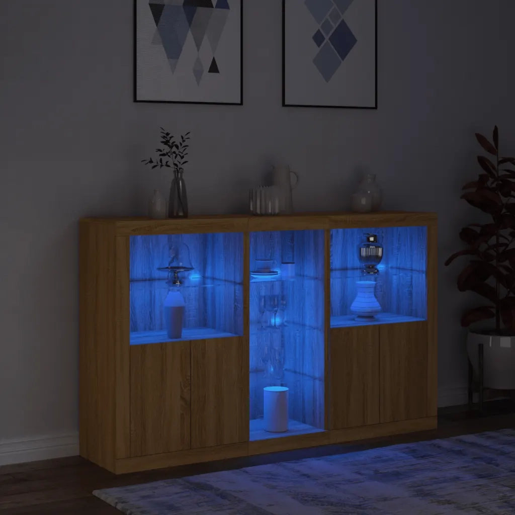 Credenza con Luci LED-Buffet-Armadio da cucina Rovere Sonoma 162x37x100 cm 525829