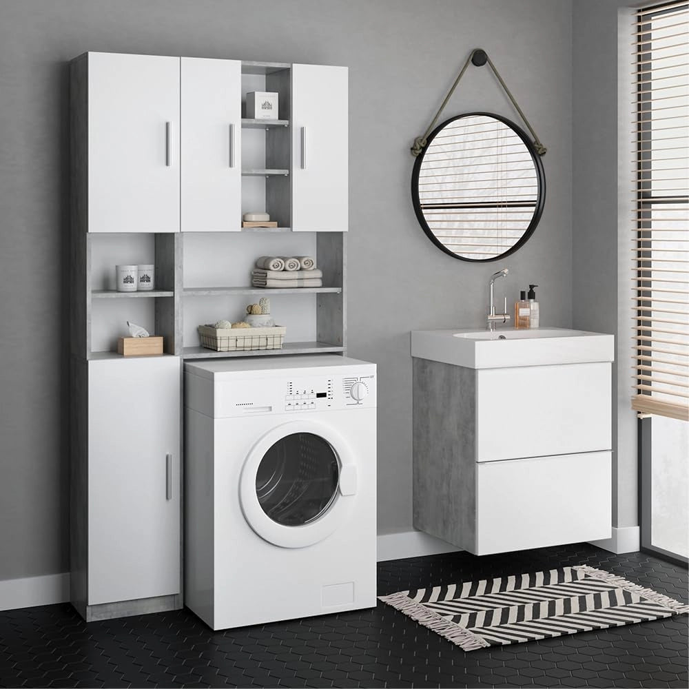 Mobile bagno alto Luis, Calcestruzzo, 32 x 190 cm, combinabile con la serie Luis per riporre oggetti in bagno