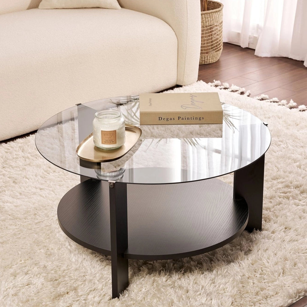 Canevino, Tavolino da Salotto Forma Rotondo, 75x75x40h cm Nero