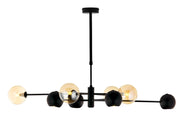 Lampadario moderno nero sfere vetro ambra 8 luci Jupiter