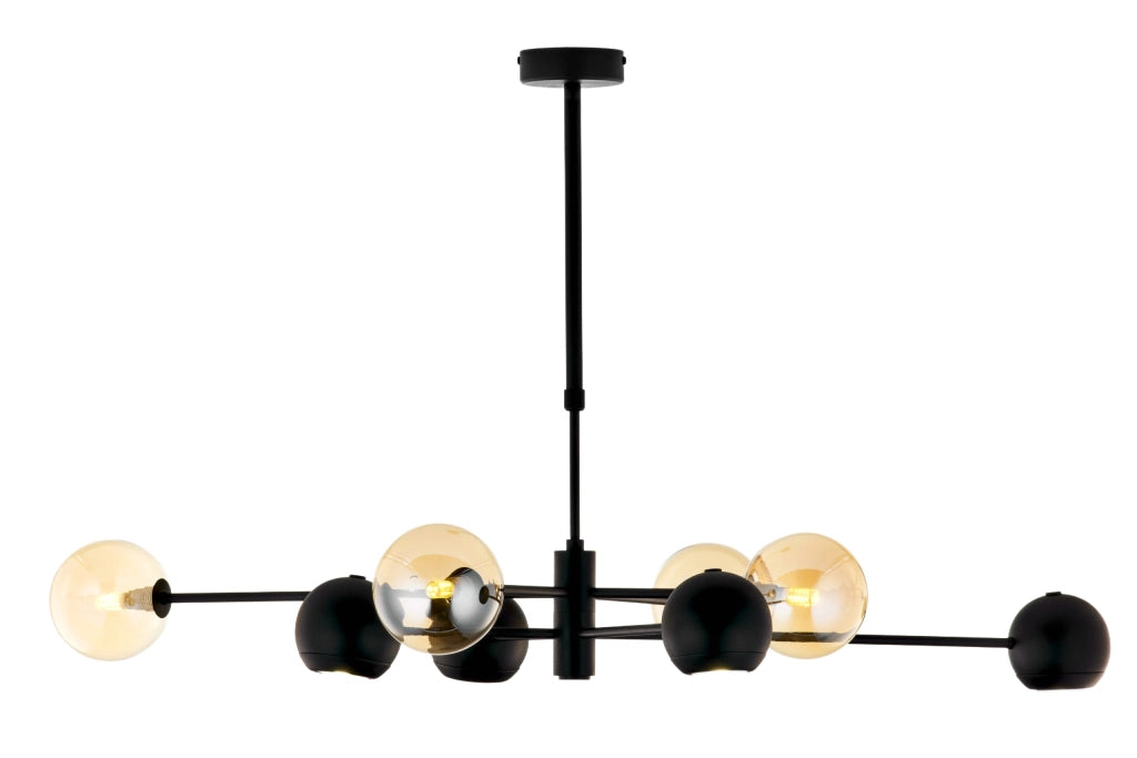 Lampadario moderno nero sfere vetro ambra 8 luci Jupiter