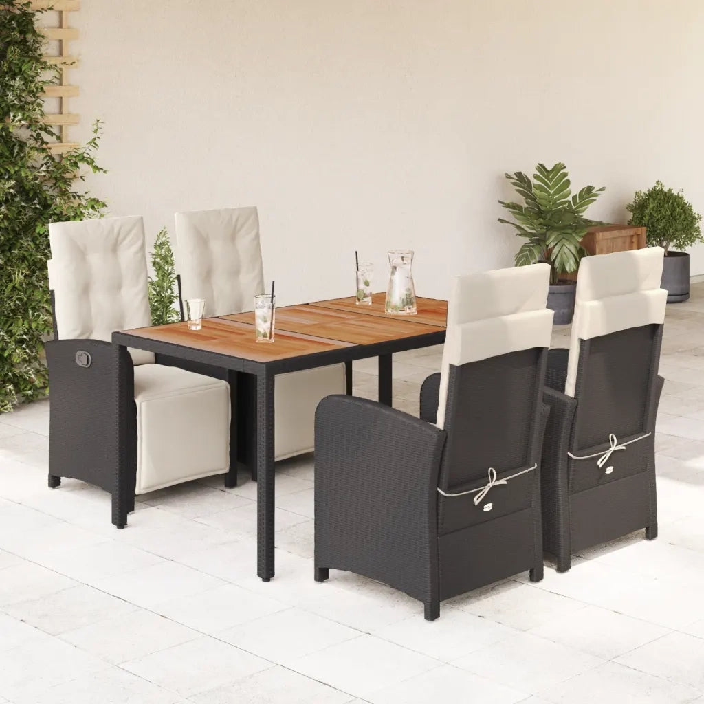 Set da Pranzo da Giardino 5 pz Nero con Cuscini in Polyrattan