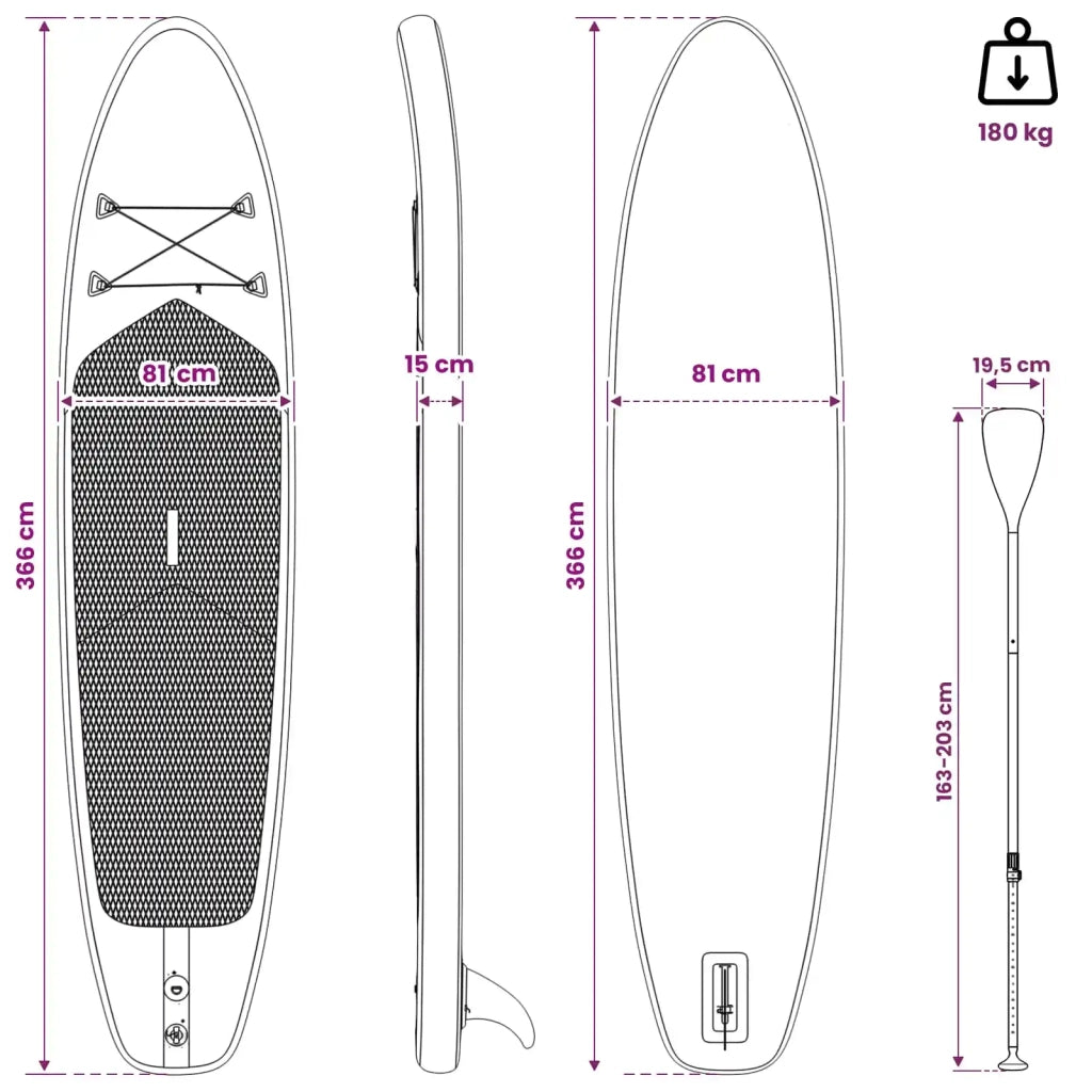 Tavola da Paddle Gonfiabile HYDROS 366 x 81 x 15 cm Turchese 42039122