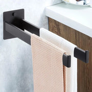 Sostegno asciugamano senza perforazione, 2-in-1 sostegno asciugamano in acciaio inossidabile con stanghe a doppia vite, asciugamano adesivo/perforante doppio per bagno, camera da letto, cucina (nero)